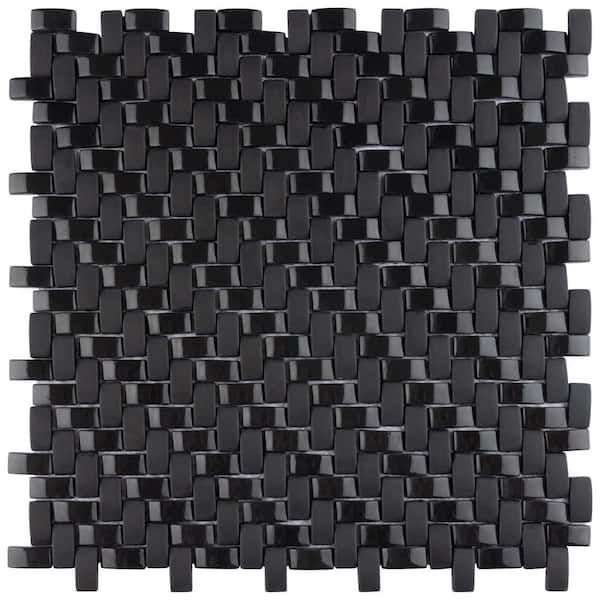 Merola Tile Expressions Weave Black 12-1/4 in. x 12-1/4 in. Glass Mosaic Tile (1.06 sq. ft./Each)