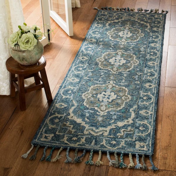 Aspen Dark Blue/Gray 2 ft. x 9 ft. Border Runner Rug