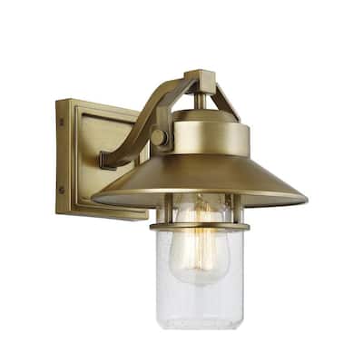 Boynton 10.75 in. 1-Light Painted Distressed Brass Outdoor Wall Lantern Sconce