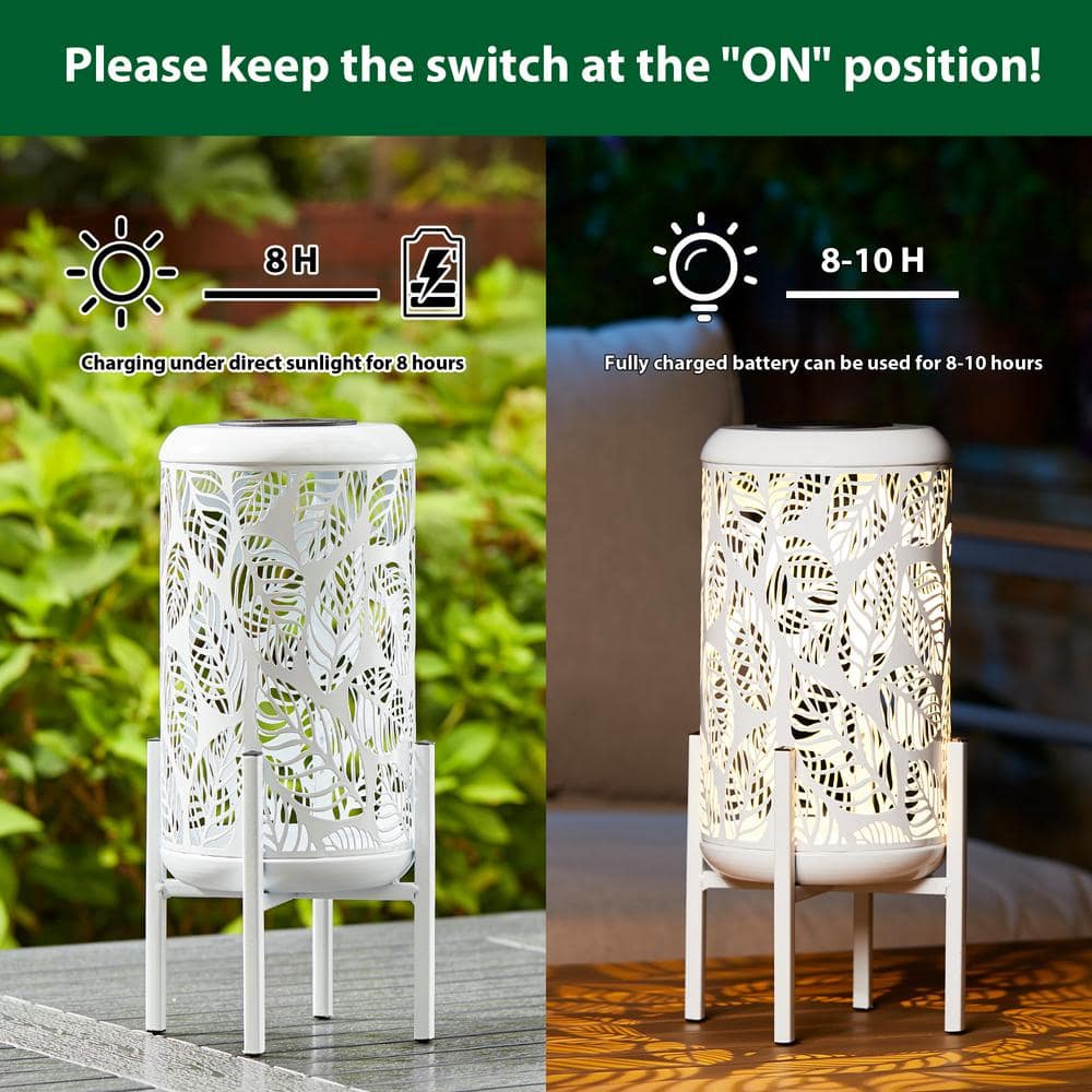 White Metal Cylinder Boho-Chic Solar Powered LED Lantern Set