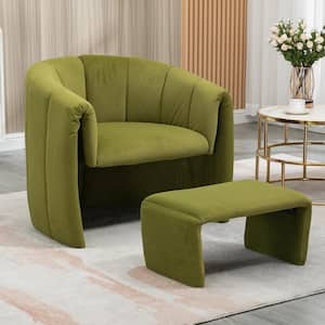 Modern Upholstered Olive Green Velvet Accent Arm Chair with Ottoman