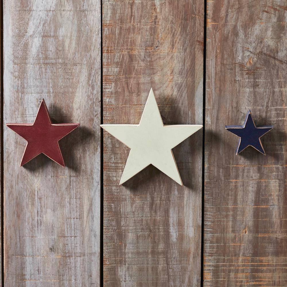 Patriotic Red, White, and Blue Wooden Stars with Display Base Set