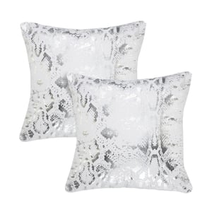Shay White Silver Animal Print 20 in. x 20 in. Indoor Throw Pillow Set of 2