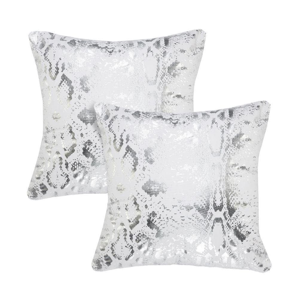Shay White Silver Animal Print 20 in. x 20 in. Indoor Throw Pillow Set of 2
