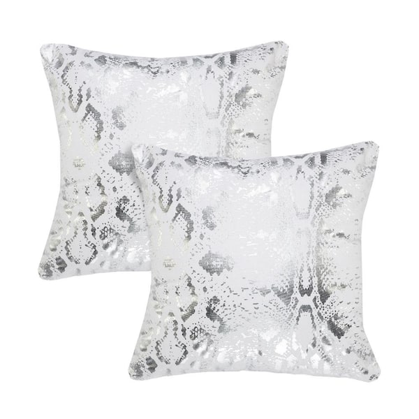 Unbranded Shay White Silver Animal Print 20 in. x 20 in. Indoor Throw Pillow Set of 2
