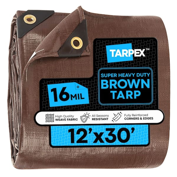 16 Mil Super Heavy-Duty Polyethylene Tarp 12 ft. x 30 ft. Multi-Purpose Brown Protective Cover