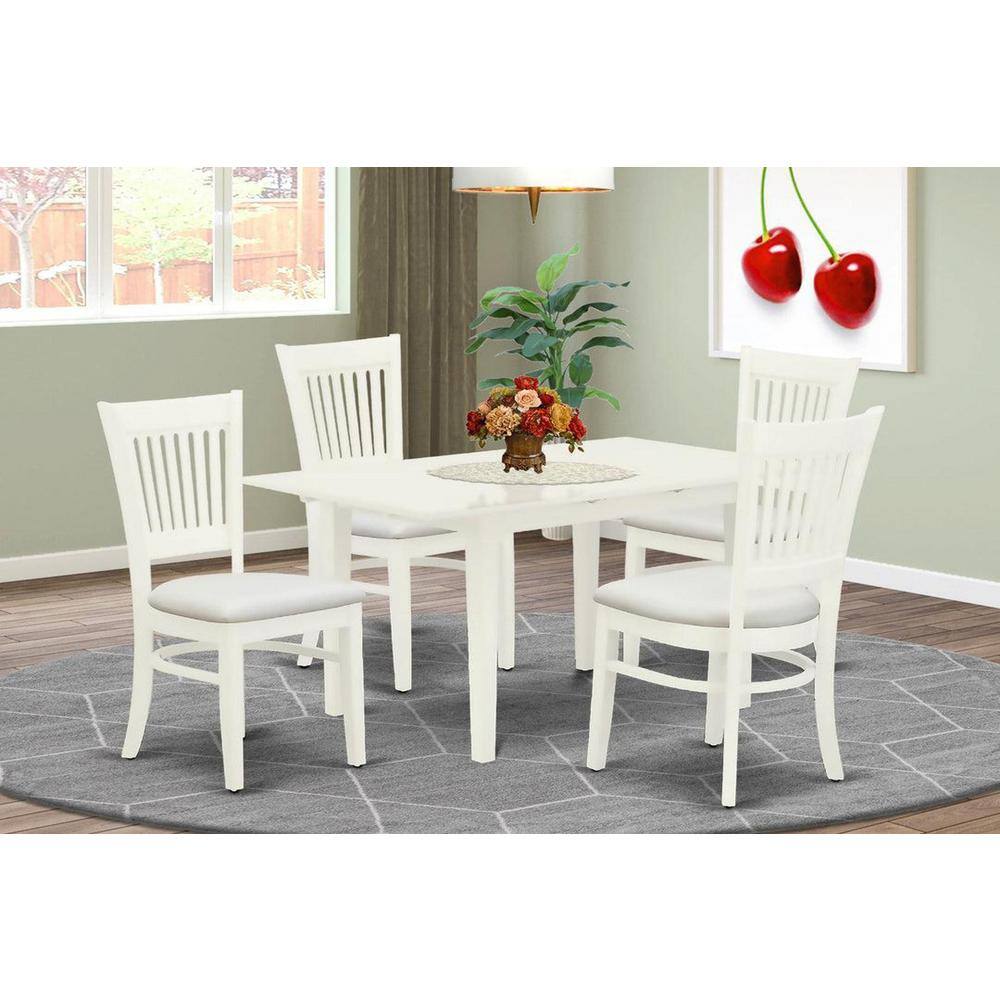 5-Piece Linen White Finish Solid Wood Top - Rectangular Dining Room Set with Butterfly Leaf Seats-4