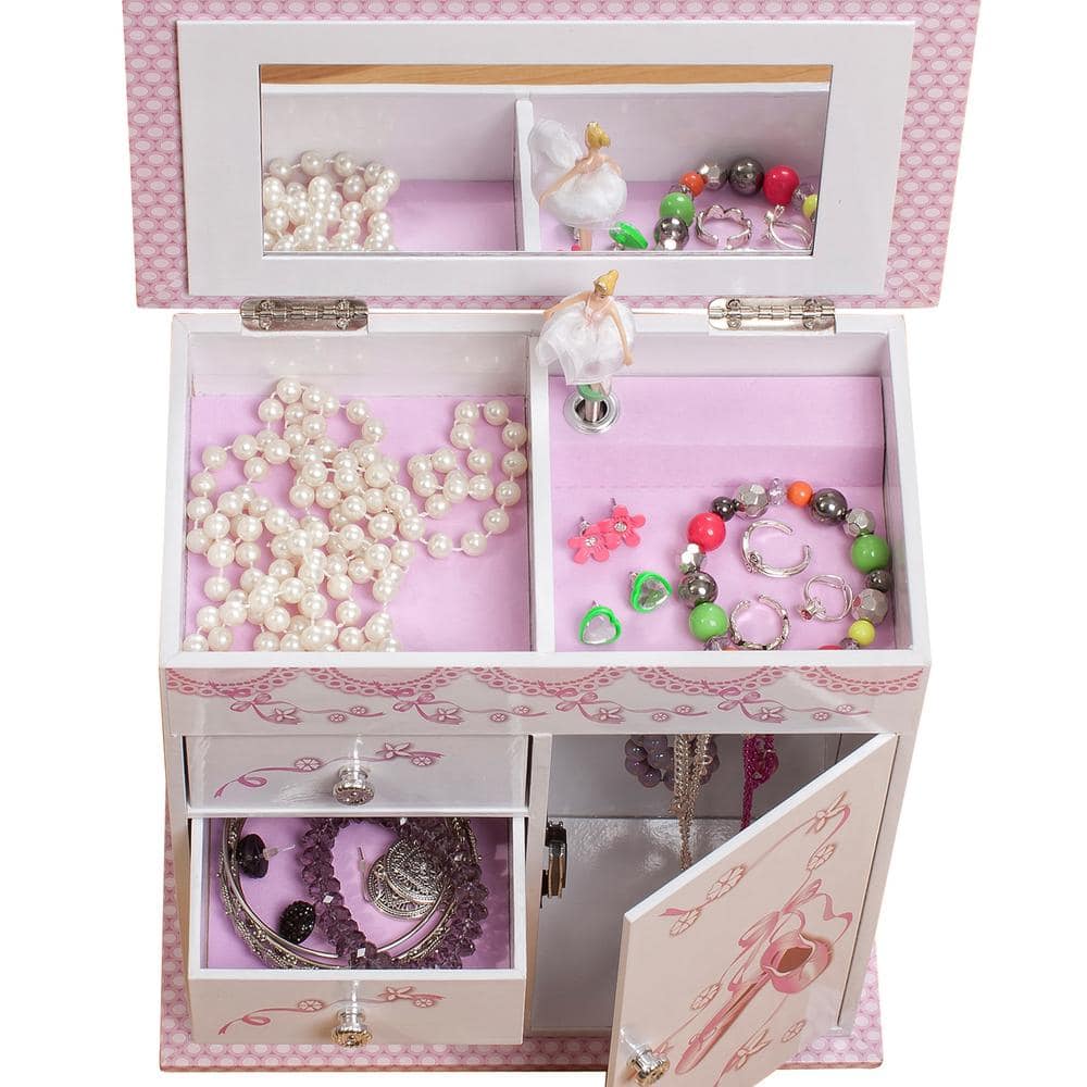 Cristiana White and Pink Wooden Musical Ballerina Jewelry Box