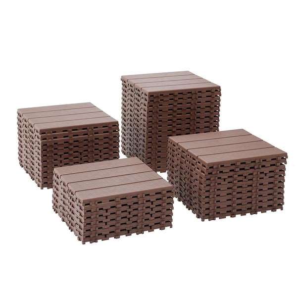 1 ft. x 1 ft. Outdoor Plastic Interlocking Deck Tile in Brown (44 sq. ft. per Box)