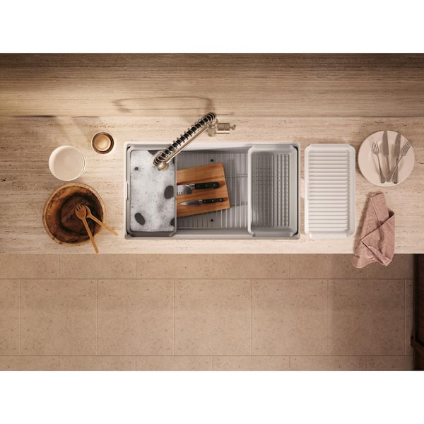 KOHLER Billings 32.5 in. Undermount Single-Bowl Workstation Kitchen Sink in Matte White
