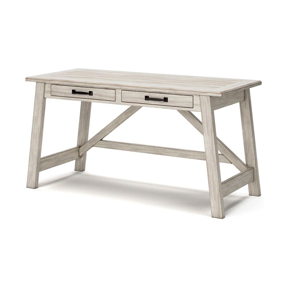 Alternative three-quarter view of the Signature Design By Ashley Carynhurst white 2-drawer desk.