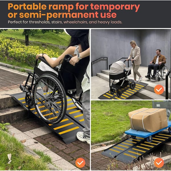 4FT Folding Non-Slip Aluminum Wheelchair Ramp with Handle for