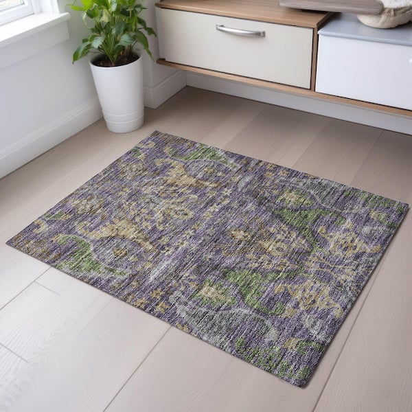 Mayfield Premium Machine Washable Abstract AMF1153 Purple 2 ft. x 3 ft. Area Rug