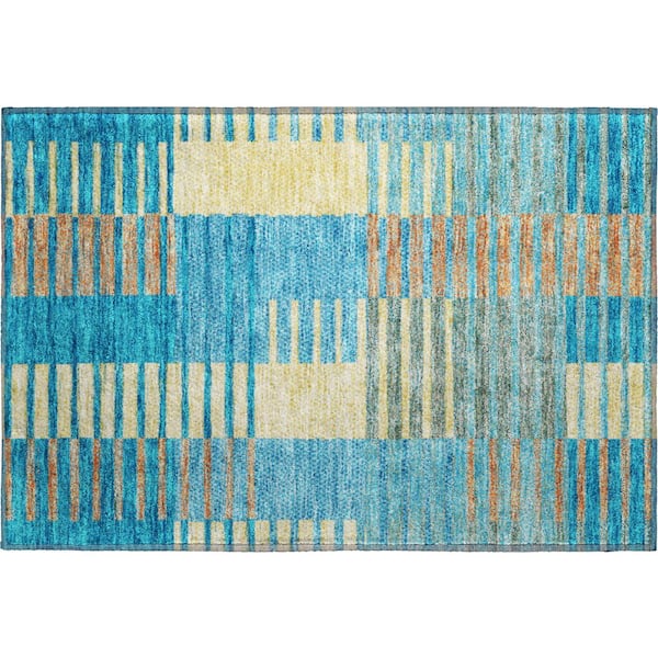 Addison Rugs Mayfield Premium Machine Washable Abstract AMF954 Teal 2 ft. x 3 ft. Area Rug
