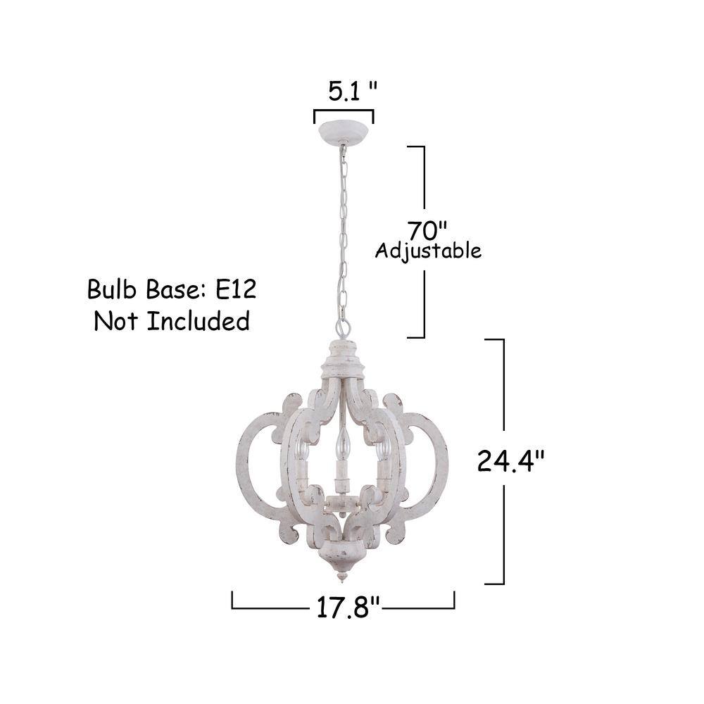 Olivia Distressed White Wood 6-Light Adjustable Candle Chandelier