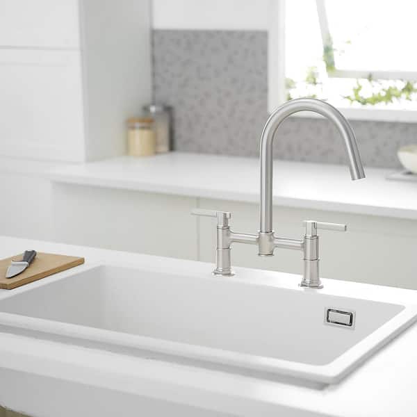 Double Handle Bridge Kitchen Faucet in Brushed Nickel