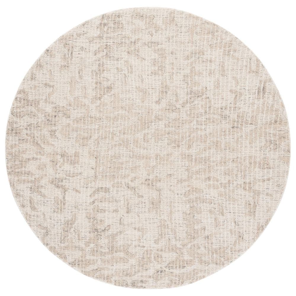 SAFAVIEH Ebony 6 ft. x 6 ft. Ivory/Gray Abstract Botanical Round Area ...