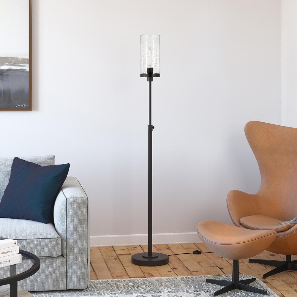 Frieda Blackened Bronze Floor Lamp with Seeded Glass Shade