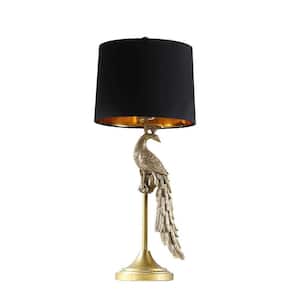 29 in. Modern Elegance Golden Peacock on a Pedestal Polyresin Table Lamp