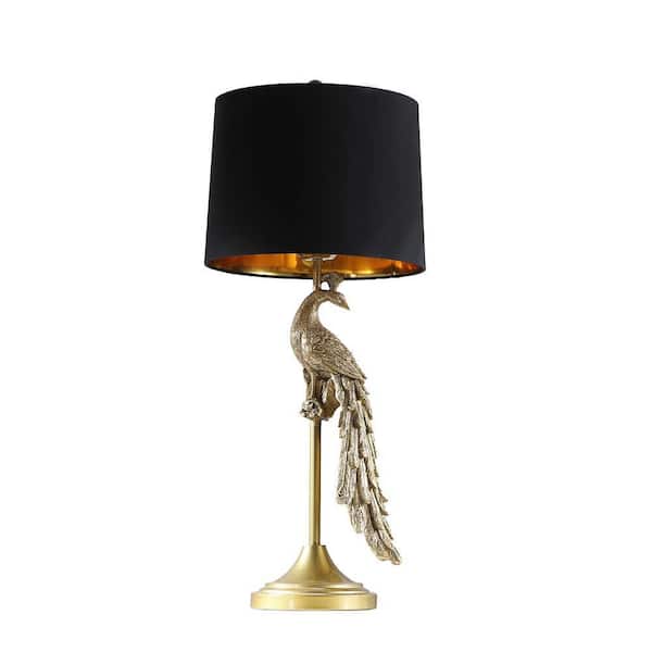 ORE International 29 in. Modern Elegance Golden Peacock on a Pedestal Polyresin Table Lamp