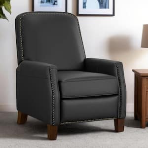 Sophronia Black Leather Manual Push Back Recliner with Wood Frame for Living Room and Bedroom (30.3 in. W x 38 in. D)