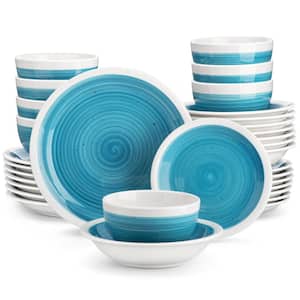 32-Piece Vintage Blue Porcelain Dinnerware Set Service for 8