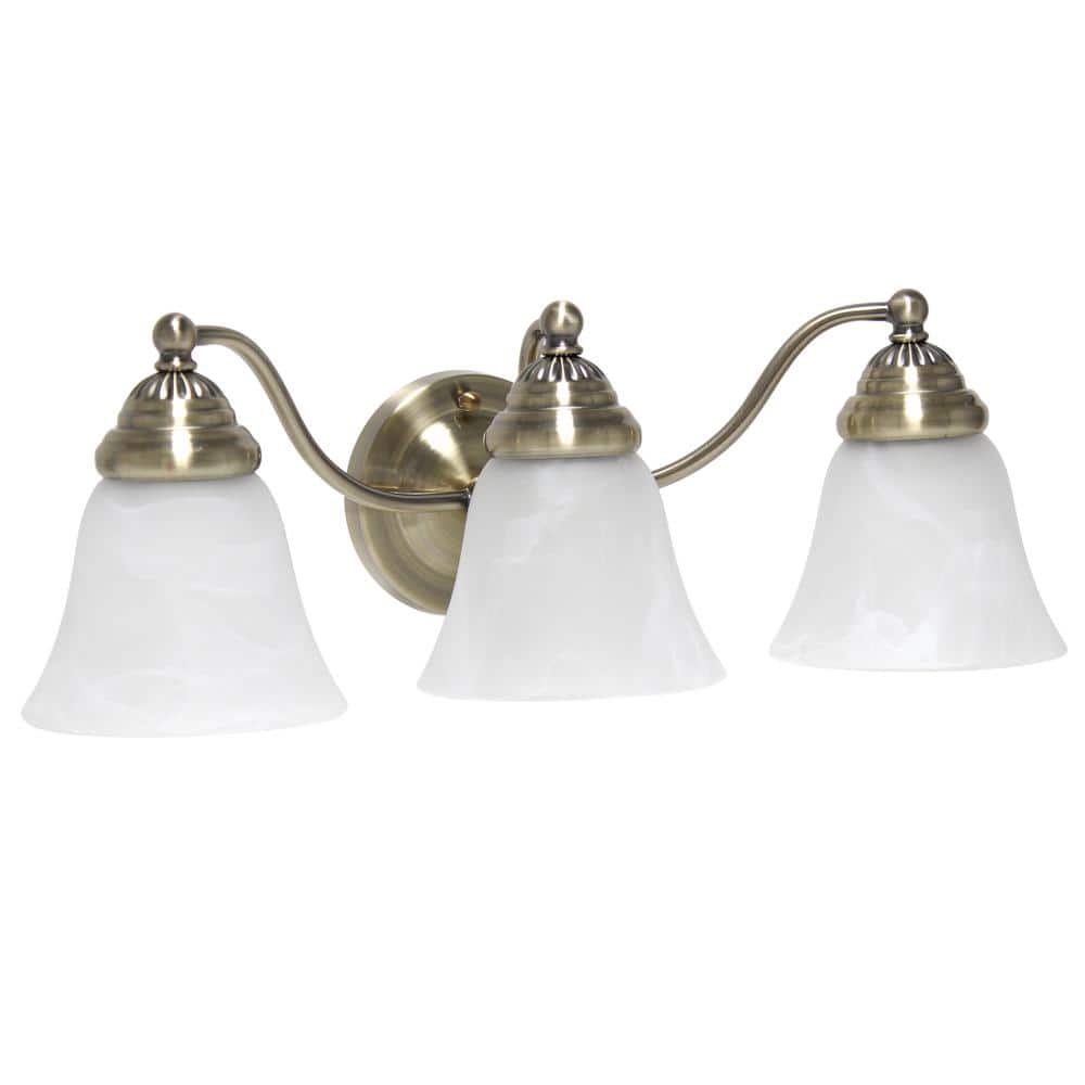 Antique Brass 3-Light Vanity with Alabaster Glass Shades