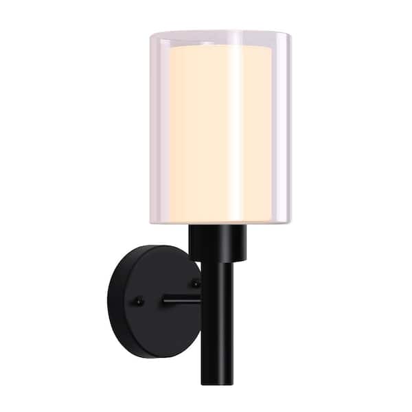 LamQee 11 in. H. 1 Light Black Wall Sconce Clear Glass Cylinder Light without Pull Chain