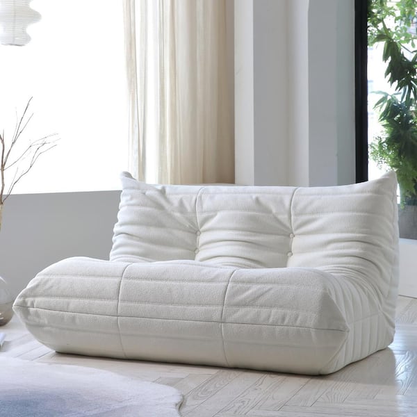 J&E Home 53.15 in. W Armless Rectangle Soft Teddy Velvet 2-Seats Floor Lazy Reclining Loveseats Sofa in Beige
