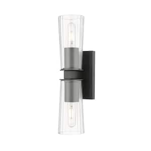 Titus 2-Light Matte Black Wall Sconce with Clear Glass Shade