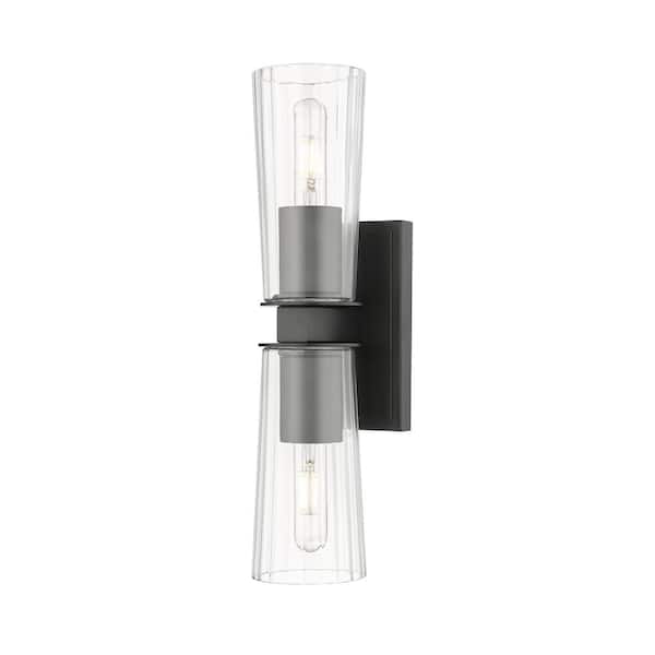 Filament Design Titus 2-Light Matte Black Wall Sconce with Clear Glass Shade