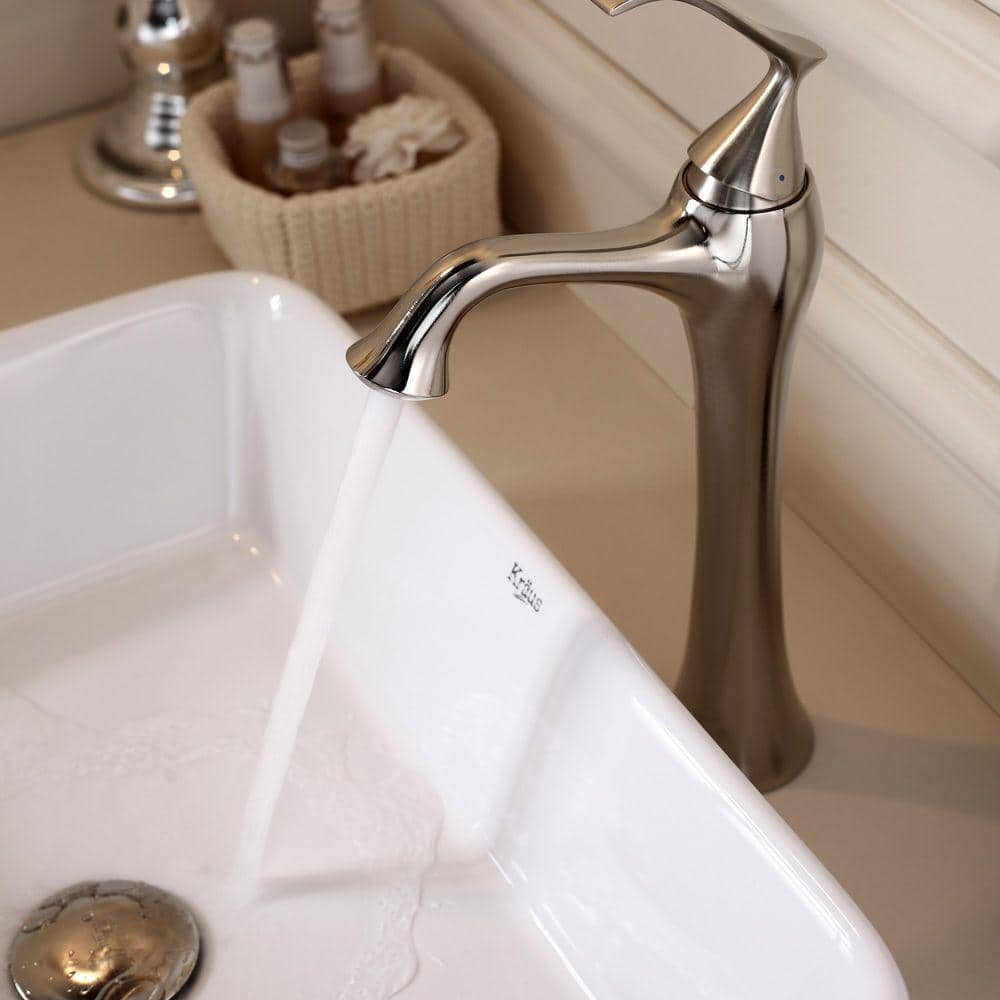 White Ceramic Rectangular Vessel Sink with Satin Nickel Drain