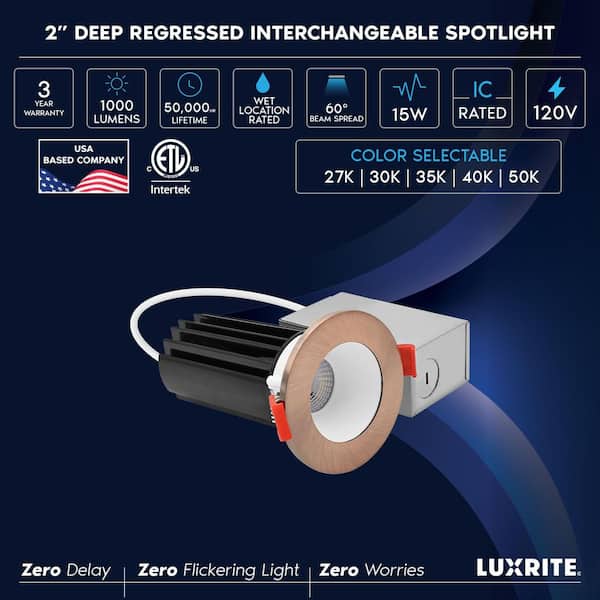 12-pack 2 in. Integrated LED Recessed Canless Light with Copper Interchangeable Trim, 5CCT, 1000LM, 15W, CRI80, Dimmable
