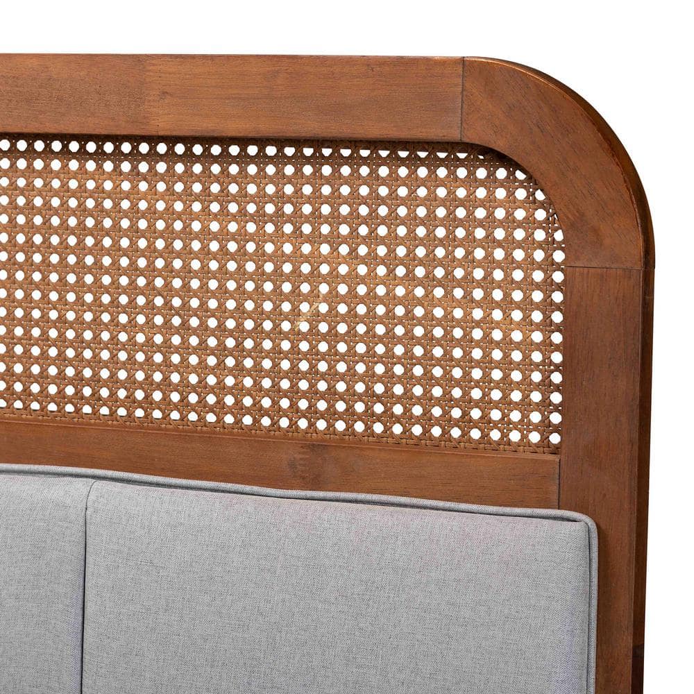 Esti King Walnut and Gray Upholstered Headboard with Rattan