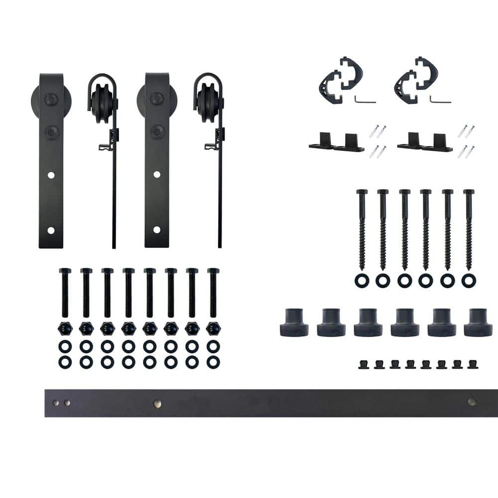 7.5 ft./90 in. Black Rustic Non-Bypass Sliding Barn Door Track and Hardware Kit for Double Doors price history on PriceWatchPro