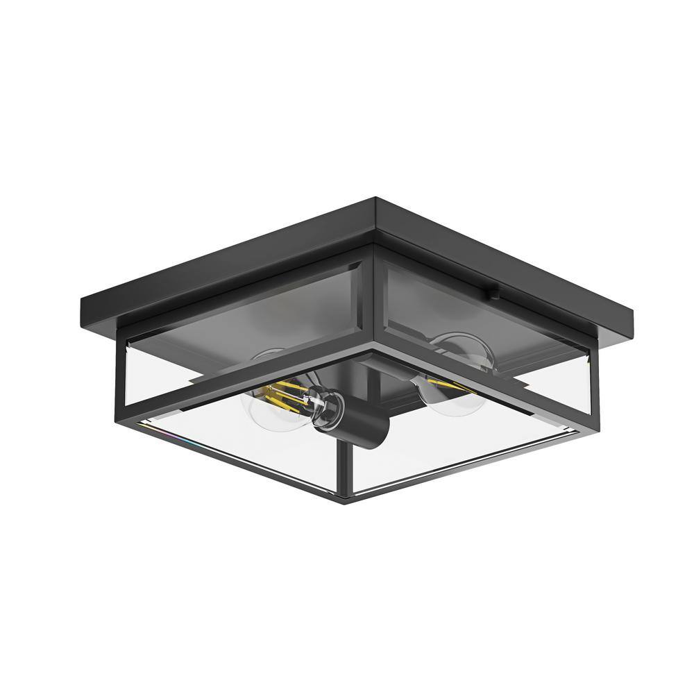 aiwen 12 in. 2Light Industrial Black Flush Mount Metal Farmhouse Close to Ceiling Light Fixture