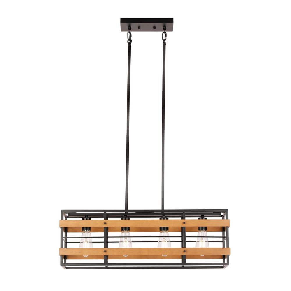 JASM 4-Light Black Farmhouse Style Linear Iron and Wood Frame Chandelier for Kitchen Islands, No bulbs included price history on PriceWatchPro