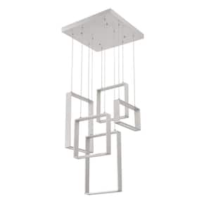 Quadron 5-Light Aluminum, White Cluster Integrated LED Pendant Light with White Metal, Acrylic Shade