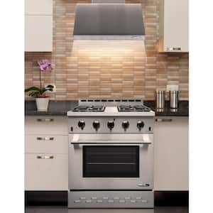 Entree Bundle 30 in. 4.5 cu. ft. Pro-Style Liquid Propane Range Convection Oven Range Hood in Stainless Steel and Black