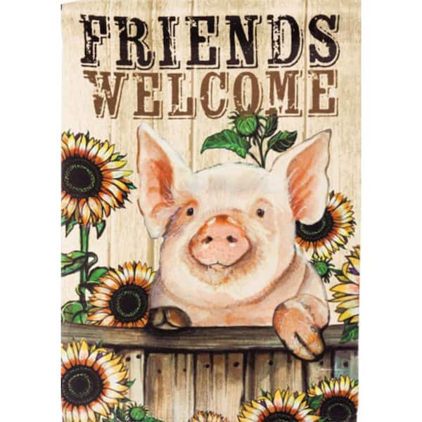 1 ft. x 1-1/2 ft. Barnyard Pig 2-Sided Suede Garden Flag