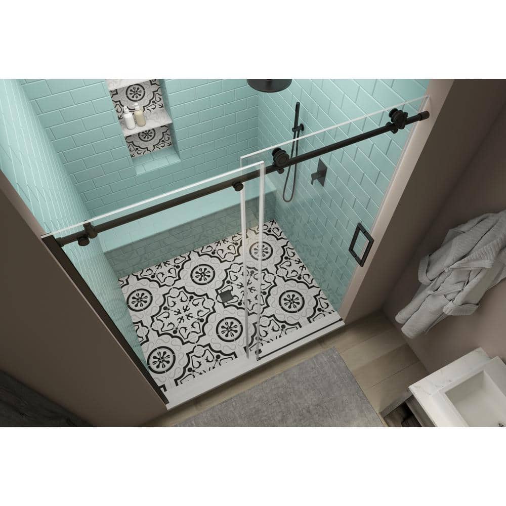 Coraline XL Matte Black Frameless Sliding Shower Door with Clear Glass