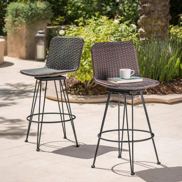 Tobias Swivel Faux Rattan Outdoor Patio Bar Stool (2-Pack)