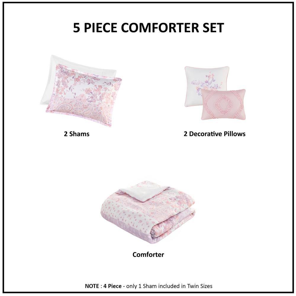 Romantic Pink Floral Paisley Full Comforter Set with Microfiber