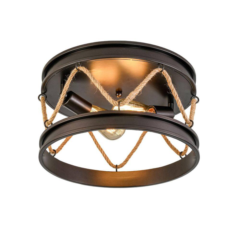 Orlum 2-Light 14 in. W Oil Rubbed Bronze Industrial Flush Mount Light with Rope for Dining Room and Living Room price history on PriceWatchPro