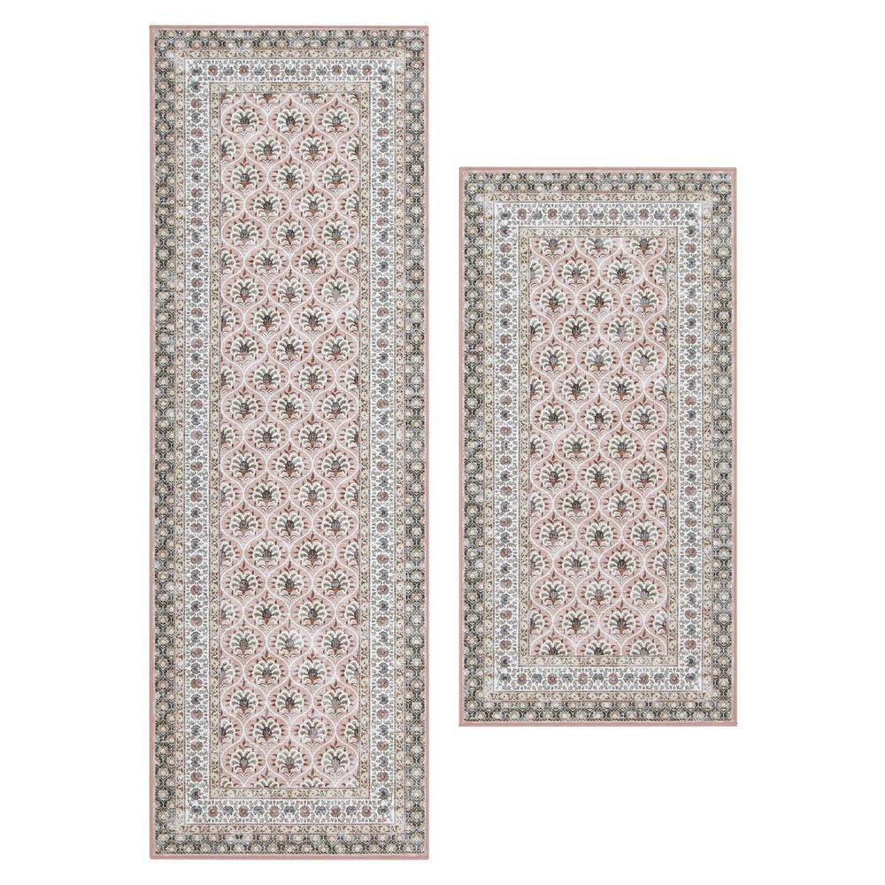 Amelia Chenille Pink 2 ft. x 6 ft. Woven Trellis Polyester 2-Piece Rug Set price history on PriceWatchPro