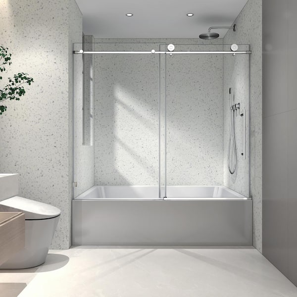 55 in. to 60 in. W x 63 in. H Sliding Frameless Tub Door in Chrome Finish with Clear Glass