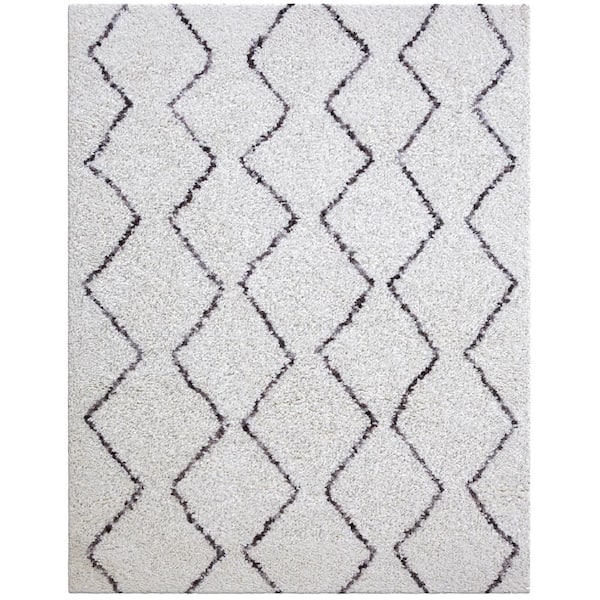Sams International Oasis Waves White and Dark Gray 7 ft. 10 in. x 10 ft. 1 in. Trellis Polyester Area Rug