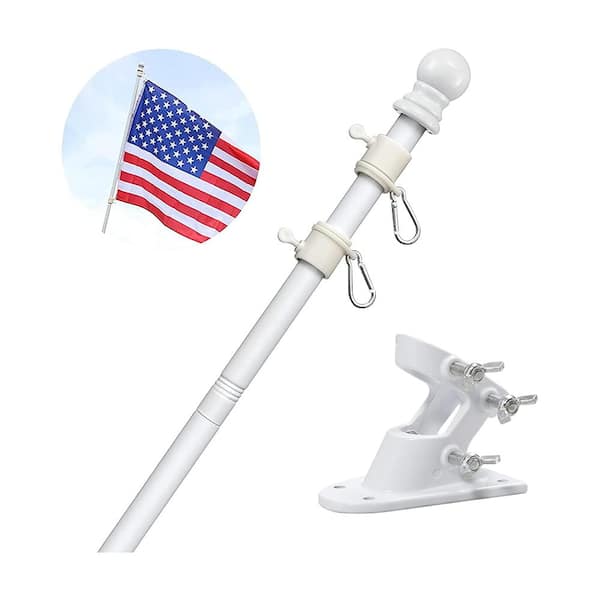 Misopily 5 ft. Stainless Steel Flagpole Kit with Adjustable Length, Tangle-Free Design and Weather-Resistant, White