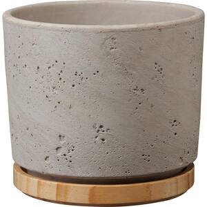 Imani 6.3 in. x 6.3 in. D x 5.5 in. H Small Gray Textured Ceramic Pot with Attached Saucer
