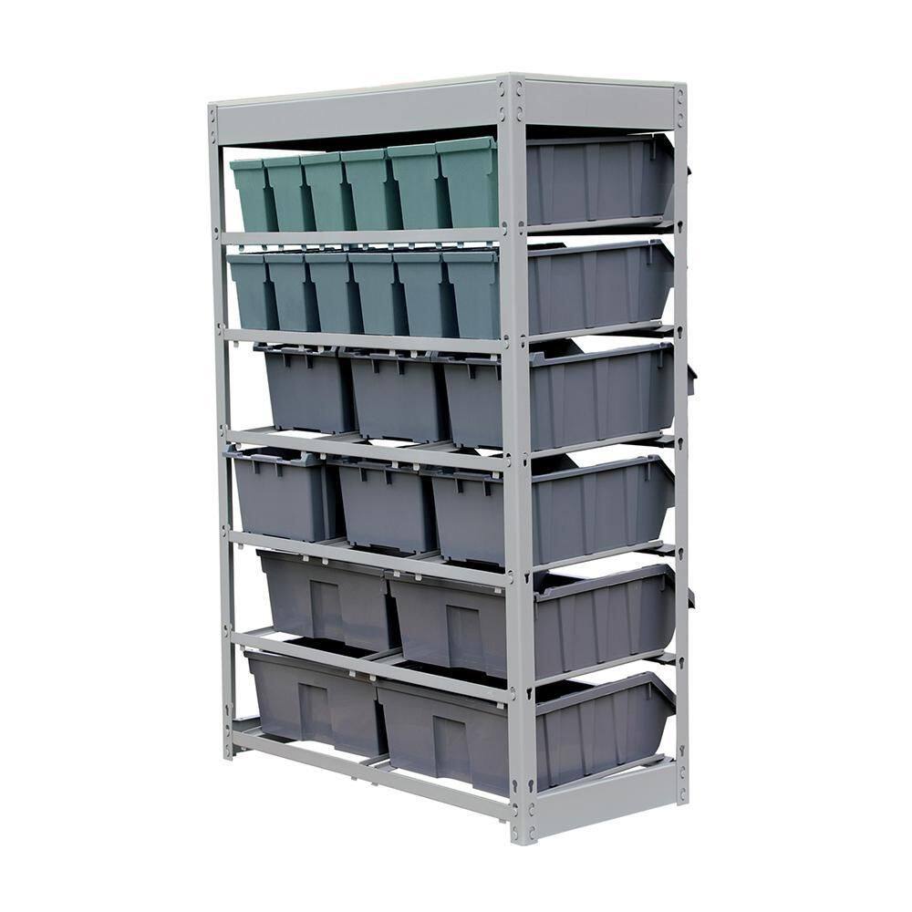 Compact 6-Tier Gray Steel Organizer Rack with 22 Bins